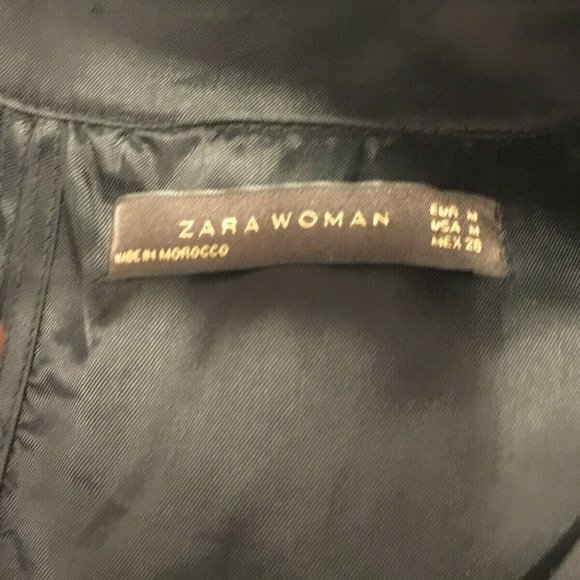 Size M Zara Blue Brown Zig Zag Chevron Silk Dress V Neck Sleeveless Summer Retro - Picture 9 of 10